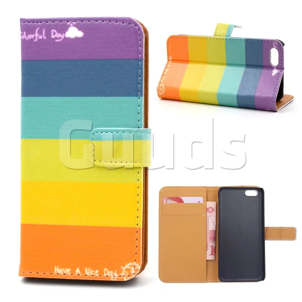 Rainbow Leather Wallet Case for iPhone 5c