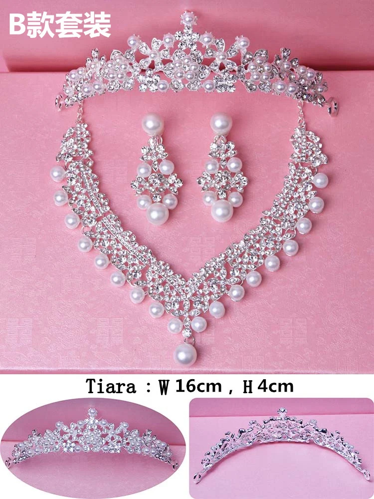  Bead Glamorous Multi Rhinestones Inserted Wedding Necklace, Tiara Headband and Earrings Jewelry Set Size (2)