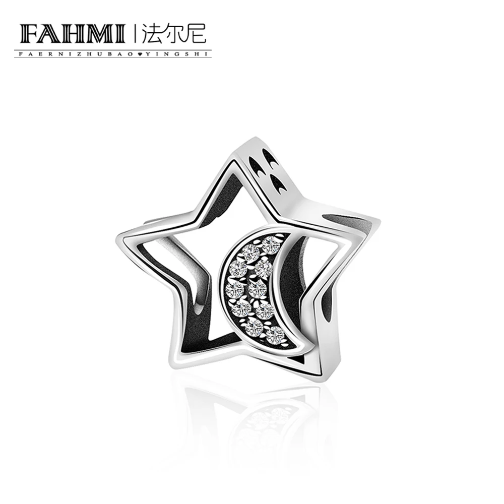 

FAHMI 2018 S100% 925 Sterling Silver Openwork Moon and Star Goodnight Charm Beads fit Bracelet DIY Jewelry Valentine Day Gift