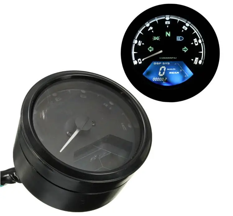 

12V LED Odometer Motorcycle Speedometer Backlight Night Tachometer Gauge Panel Motorcycle Digital Odometer 12000RPM