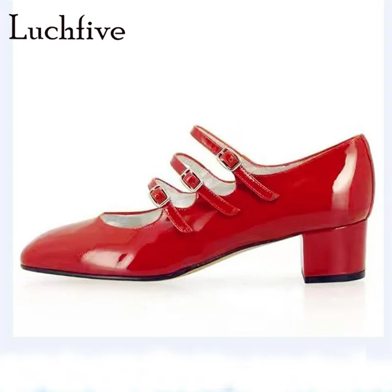 Fashion three belt women flat shoes classic buckle round toe ladies