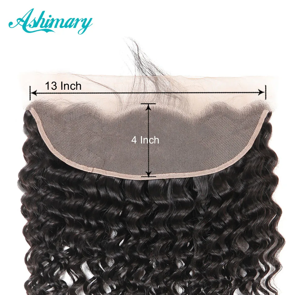 Ashimary Brazilian Hair Deep Wave Lace Frontal Pre Plucked Remy Human Hair Lace Frontal Closure with Baby Hair Ear to Ear