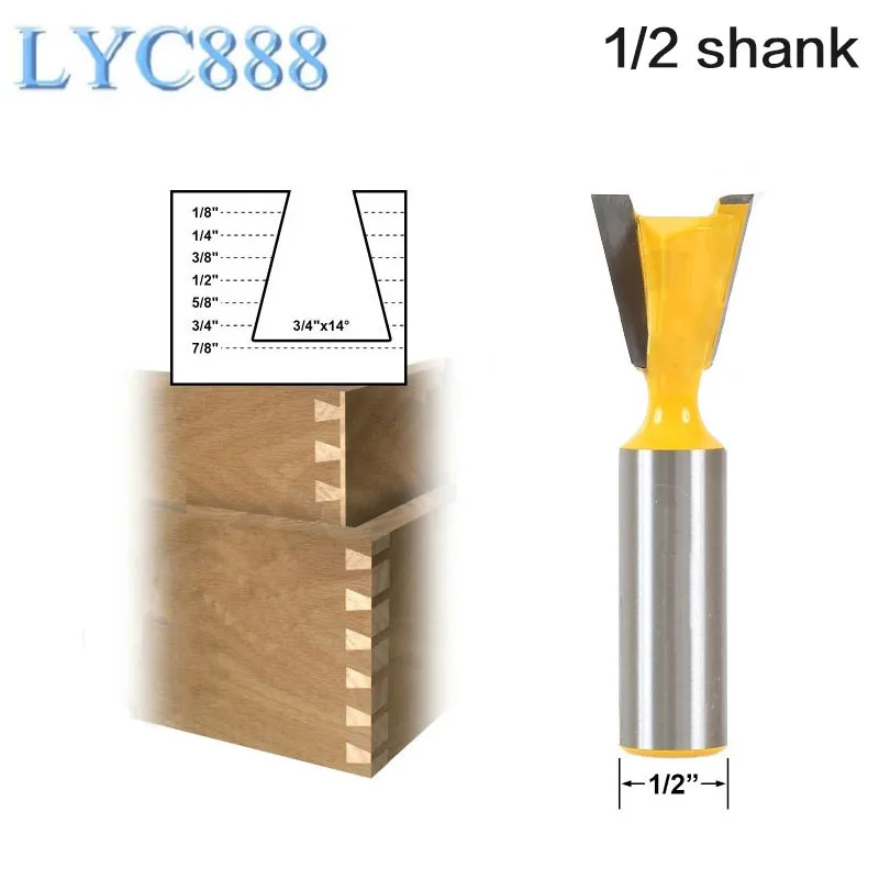 1pcs 1/2" Shank Dovetail Router Bit 3/4" x 14 Degree Tenon Cutter Tools