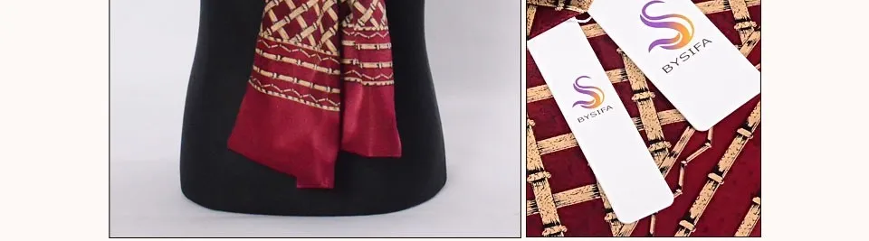 [BYSIFA] Men Black Gold Silk Scarves Winter Fashion Accessories 100% Natural Silk Male Plaid Long Scarves Cravat 160*26cm mens head wrap bandana