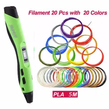 SL-300A 3D pen print Intelligent 100M 20pcs PLA Low temperature 3D Pens filaments DIY Painting toys drawing gift