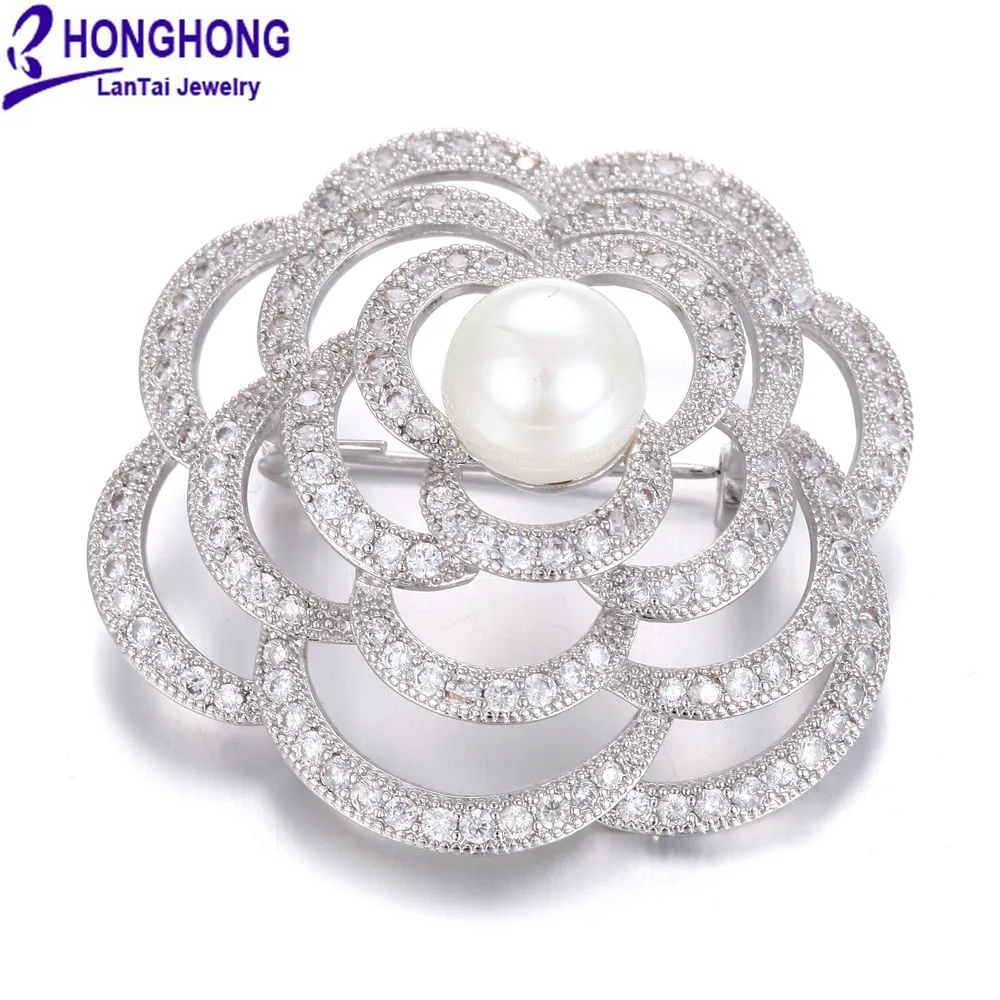 Honghong кубического циркония большая брошь для платья высококачественная одежда для детей качественные растений Роза, брошь в форме цветка и свадебное платье, модное ювелирное изделие