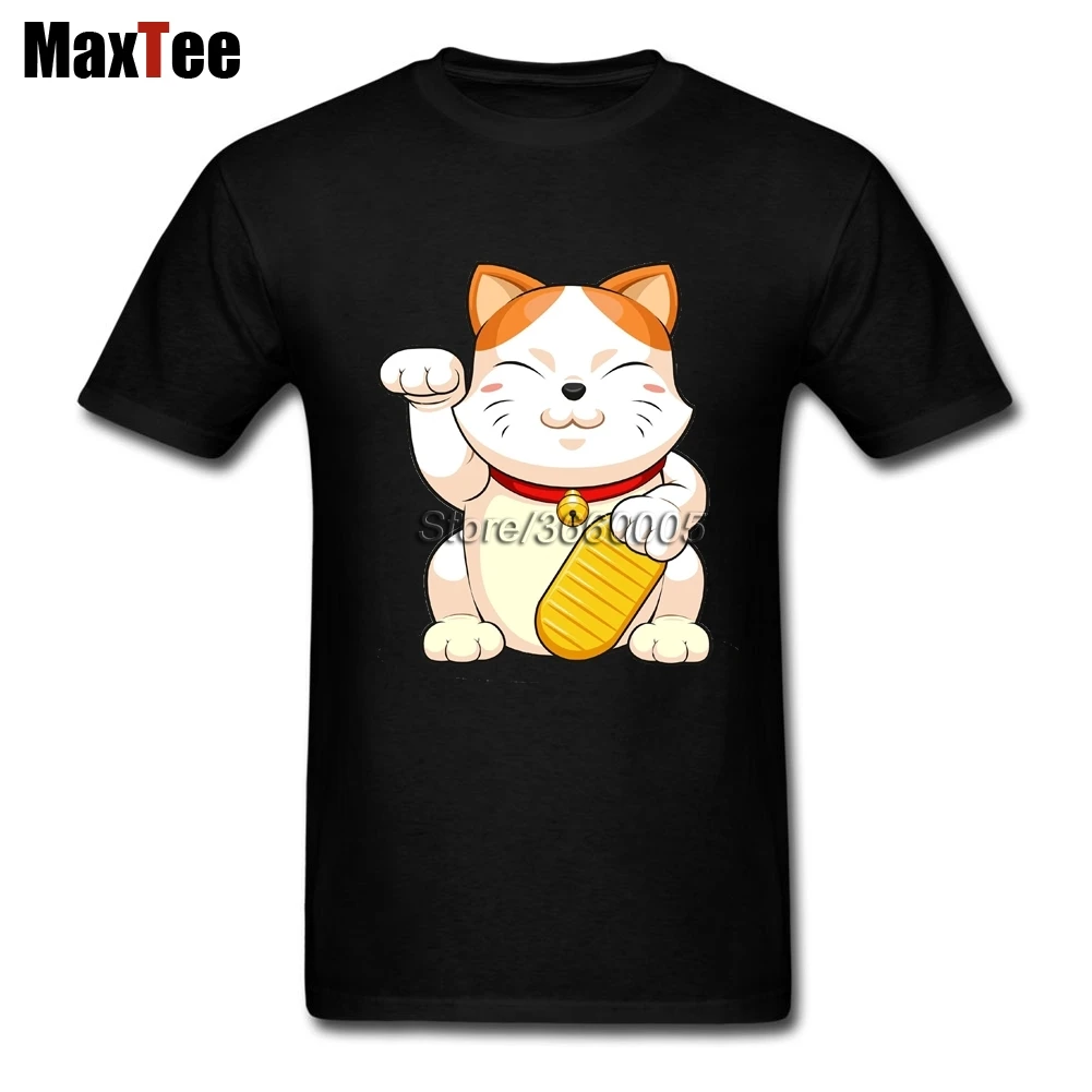 Прекрасный японский Фортуна Cat топы футболки Для мужчин Топ Дизайн короткий