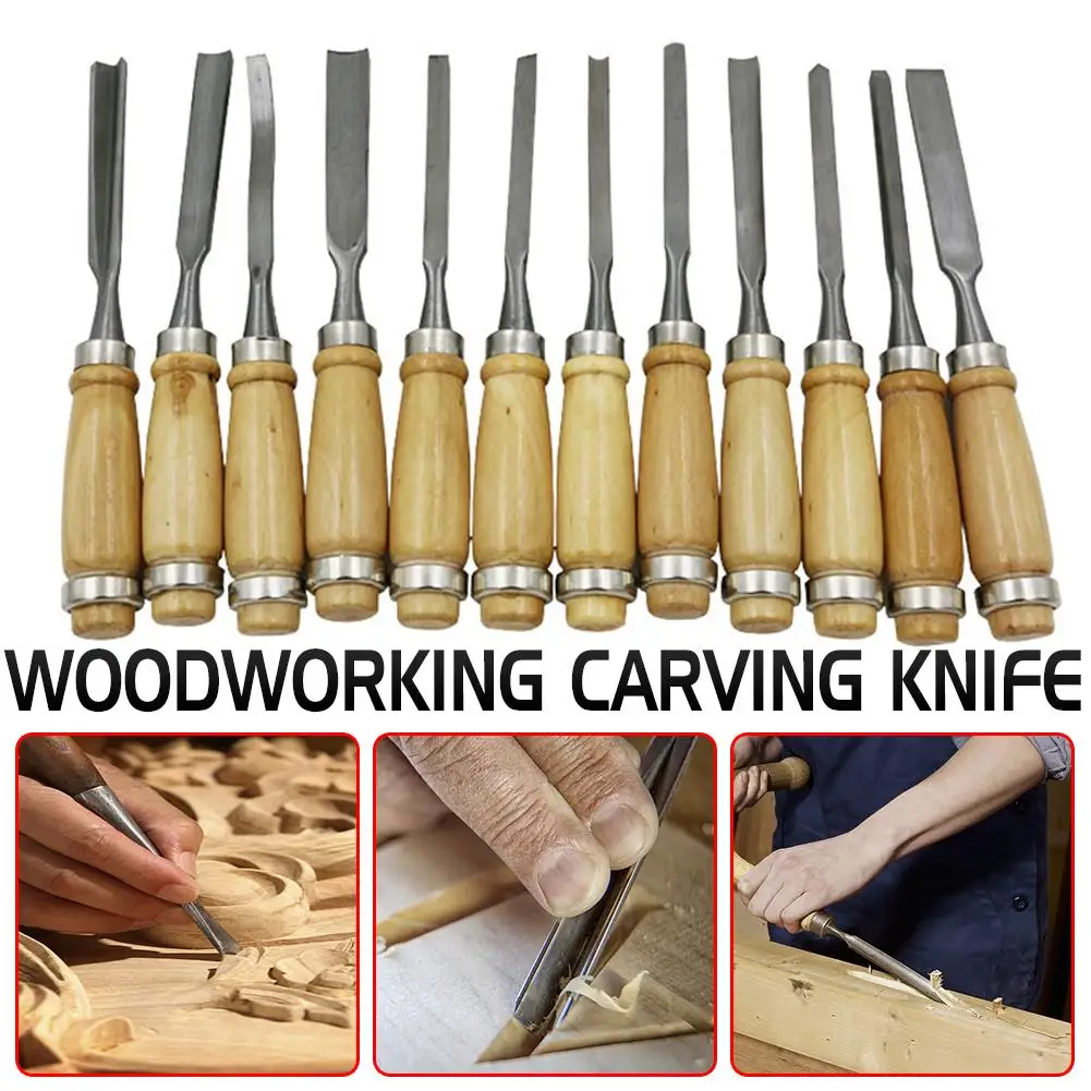 

12Pcs Woodworking Graver Carving Tool Set Handmade Chisels Knife Tool for Basic Woodcut DIY Woodworking Tools