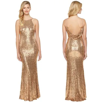 

Holievery Gold Sequined Mermaid Bridesmaid Dress 2020 Floor Length Party Dress Backless Women Maxi Gowns Brautjungfernkleid