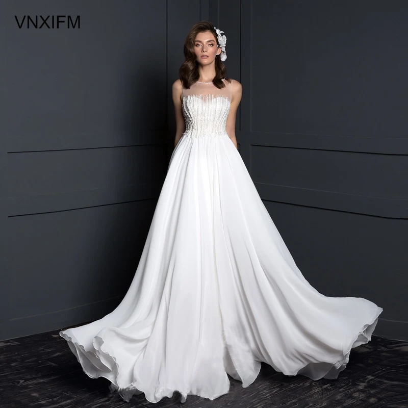 VNXIFM 2019 элегантные свадебные платья без рукавов кружевная Апликация A Line Тюль