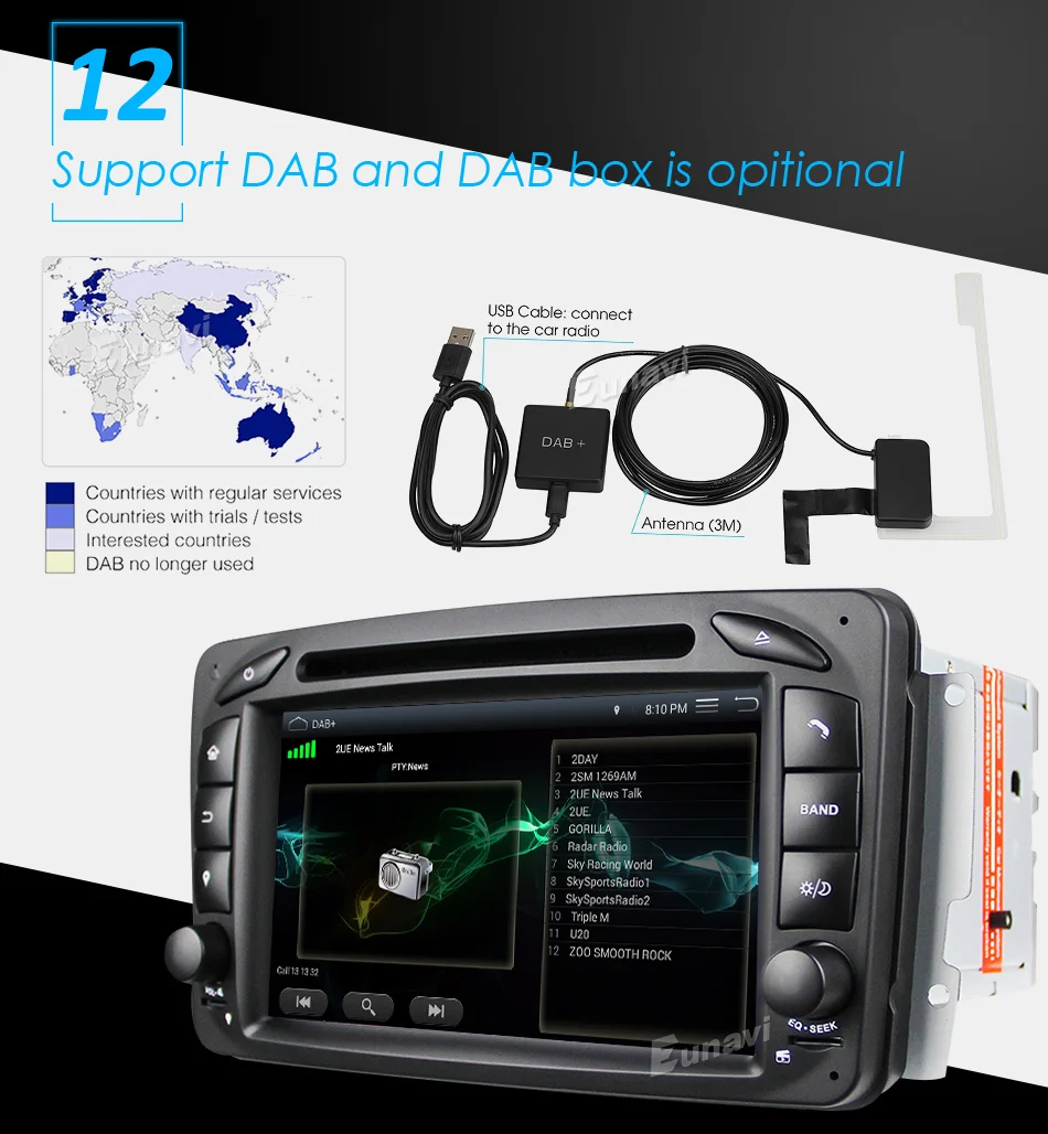 Discount Eunavi 7" 2 Din 1024*600 HD Octa Core 4GB 32GB Android 8.0 Car DVD GPS For Benz C-Class W203 W209 G-Class W463 A Class W168 Vito 19