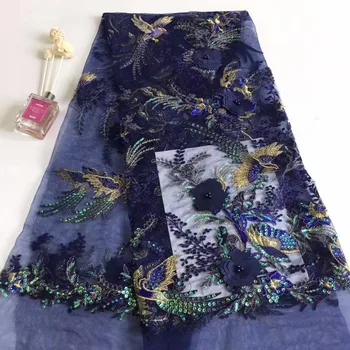 

Nigeria's new design gauze lace fabric, 2019 high quality handmade beaded edge fabric, French Christmas dress lace fabric ML7359