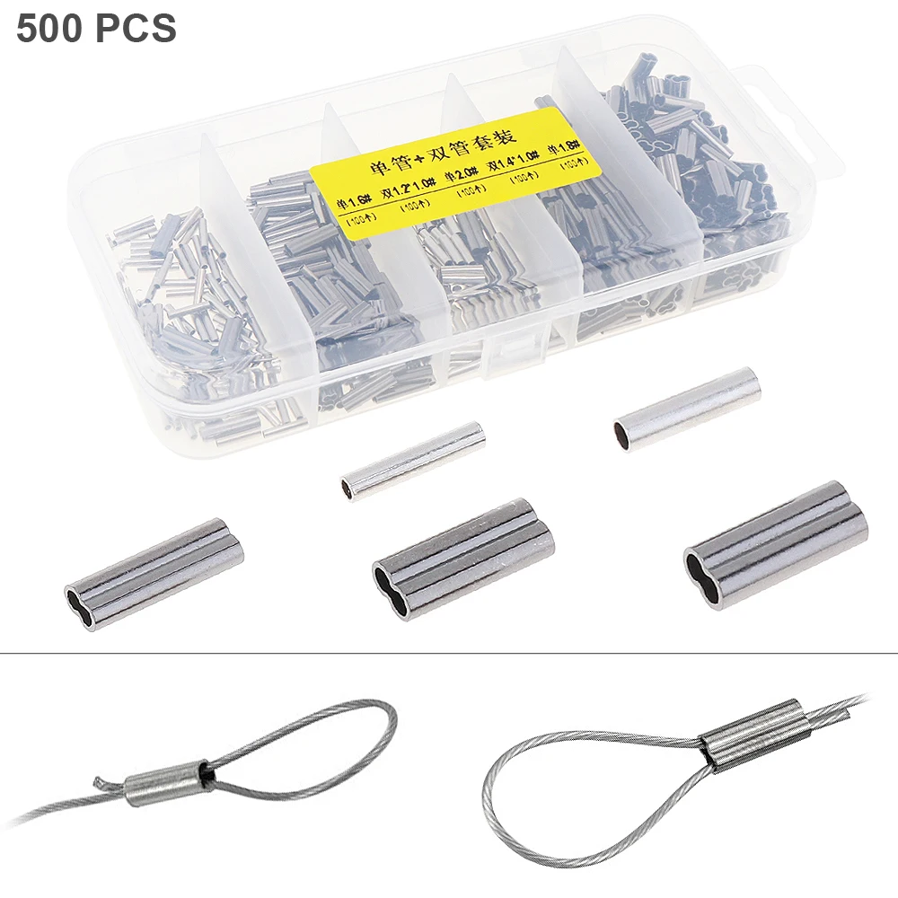 

500pcs/lot Durable Stainless Steel Single & Double Oval Copper Tube 5 Size Mixed Fishing Line Crimping Sleeves Tube Connector