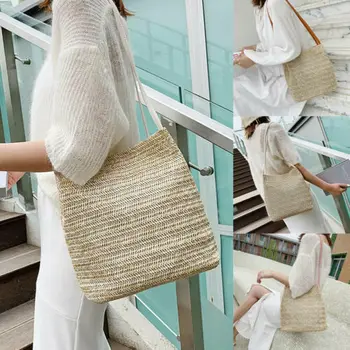 

Summer Womens Bohemian Woven Handbag Shoulder Beach Bag Casual Tote Straw Wicker