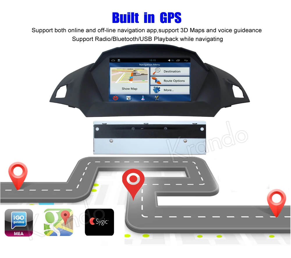 Cheap Krando 9" Android 9.0 car dvd player navigation multimedia system for Ford Kuga 2013-2016 audio radio gps WIFI 3G DAB+ 2