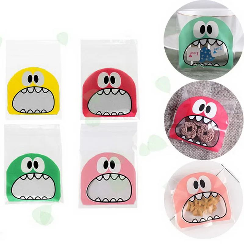 

100Pcs Cookie Biscuit Candy Bags Monster Self Adhesive Cookie Bakery Decorating Bags Gift DIY Bag