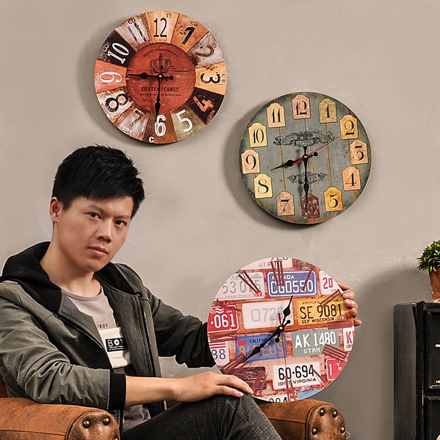 

Wood Wall Clock Modern Design Silent Vintage Shabby Chic Nordic Design Digital Wall Clock Mancave Horloge Decorative Wall WZH154