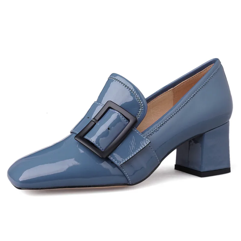FEDONAS/Новинка; Офисная Женская обувь; женские элегантные брендовые туфли-лодочки из натуральной кожи; сезон весна-лето; слипоны с квадратным носком на высоком каблуке - Цвет: Синий