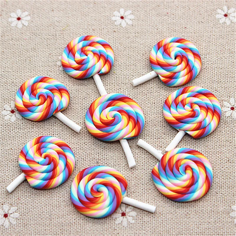 

10pcs Kawaii Clay Artificial Candy Rainbow Lollipop Flatback Cabochon DIY Craft Scrapbooking,24*36mm