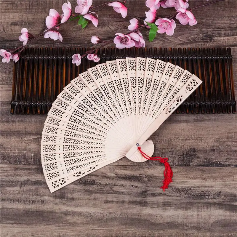 Hollow Wooden Folding Chinese Vintage Flower Pattern Hand Fan Gift Hand Held For Women Wedding Dancing Party  Black Fans