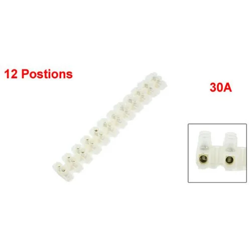 Белый пластик 30A двойной ряд 12 позиций Электрический барьер клеммный блок
