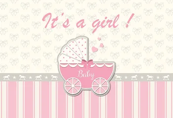 

Colorwonder Pink Baby Girl Stroller Photography Background Yellow Wall with Bow Pink with Yellow Stripes Floor Vinyl Backdrop