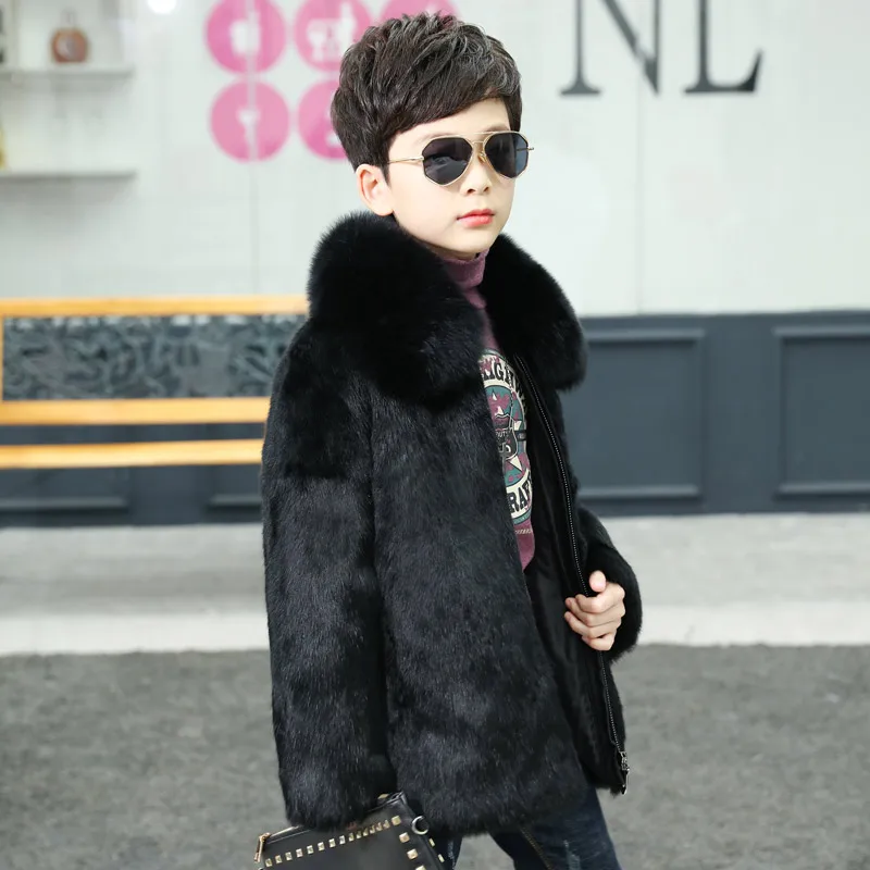 

JKP 2018 Winter and Autumn Boys Fur Hooded Collar coat Child Natural Rabbit Fur Jacket Fashion Outerwear & Coats TTH-0164