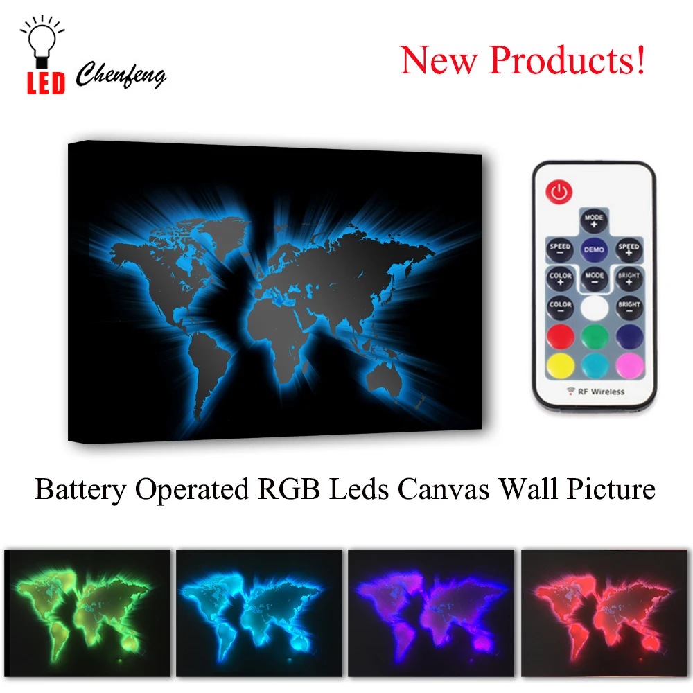 

RGB Led Canvas Wall Decorative 3d World Map cool Picture Remote control Canvas Print Illuminated painting lighted UP kids Gift