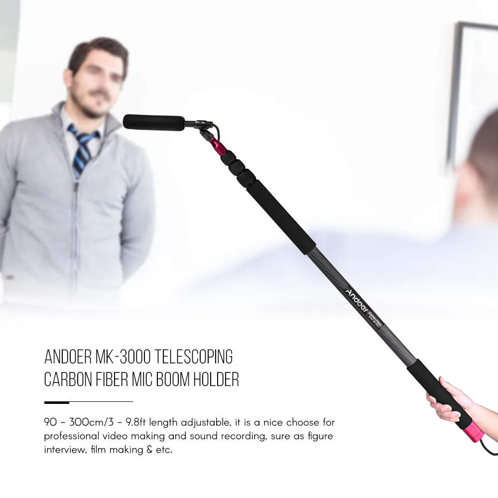 

Andoer MK-3000 3m Mic Microphone Boom Holder Arm Pole Mount Stand for DSLR Cameras Camcorders Video Studio Recording Interview