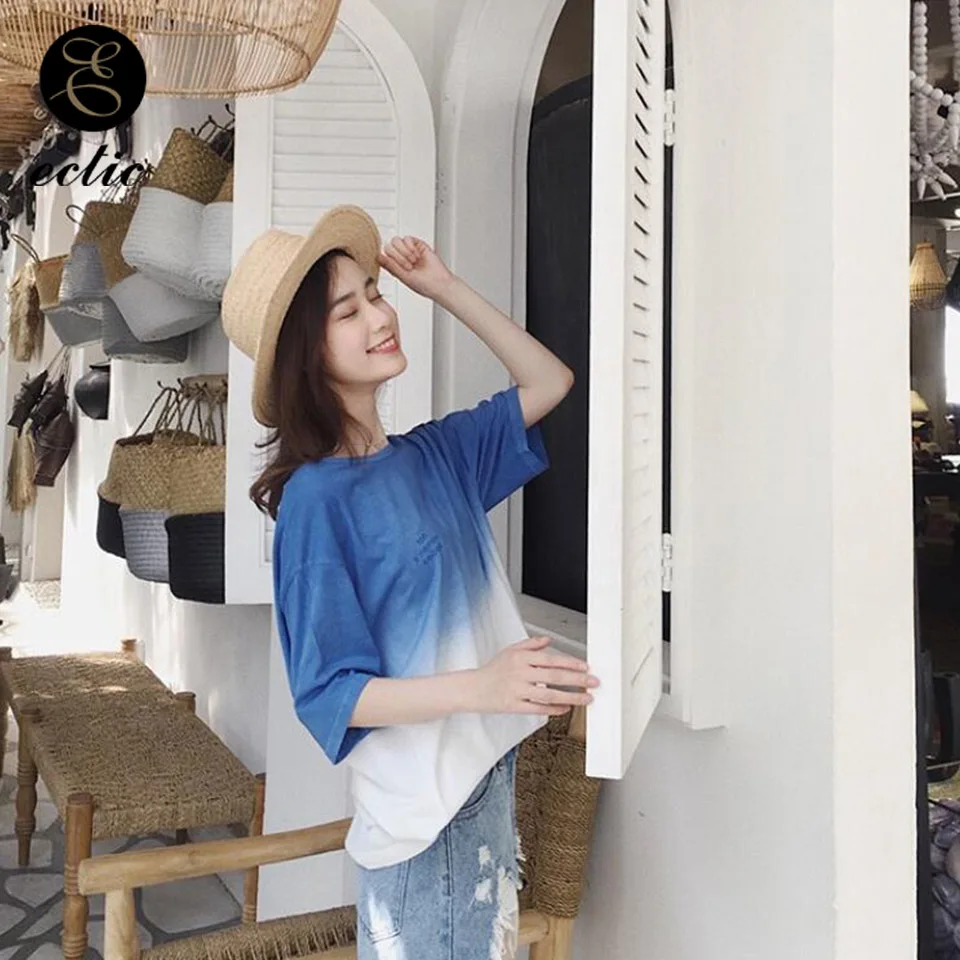 Галстук Краситель градиент Vetement Femme 2019 Bluz крючком Dames Футболка женская