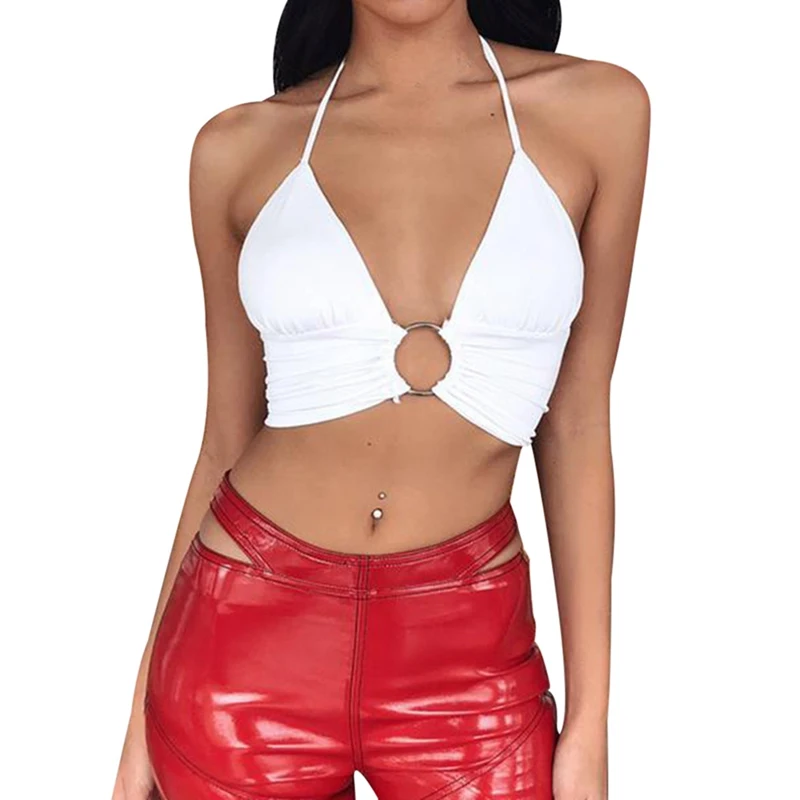 Bralette топ на бретелях с металлическим кольцом летняя блузка на бретелях с открытой спиной бюстгальтер на ладони Женская Сексуальная Клубная одежда Пляжная одежда