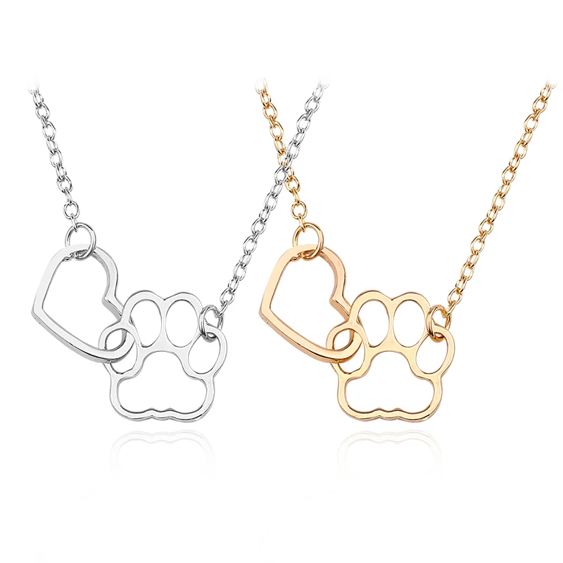 

New Fashion Hollow Love Heart Dog Claw Paw Pendant Necklaces Simple Metal Pet Footprint Choker Necklace Women Jewelry Collares