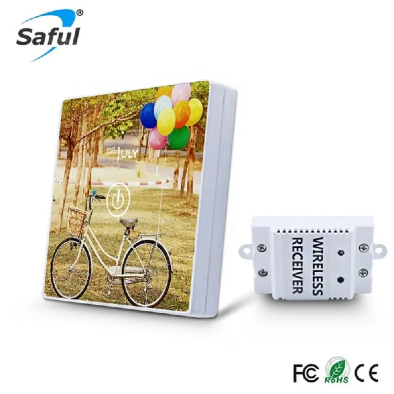 

Saful Touch Switch 1 Gang 1 Way 433MHz Luxury Tempered Glass Panels Waterproof Remote Control Light Wall Home 220V Switch