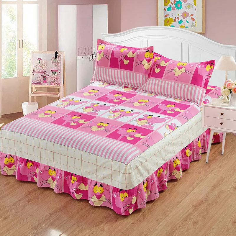 

One piece 100% Cotton Bed Skirt Home Bedding Sheet for Children Adults Cartoon Customized size with elastane QXN06
