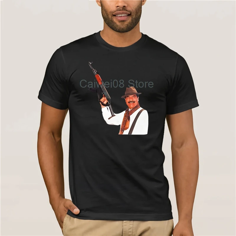 

personality T-shirt Saddam Hussein AK-47 Print Iraq Army Armed Forces Men Short Sleeve O-neck Cool Tees Tops neck man's T-shirt