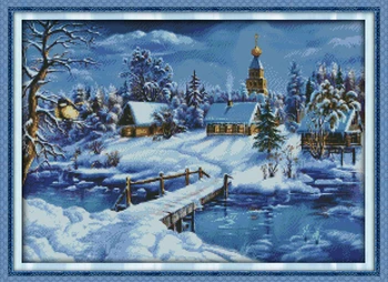 

world of ice and snow scenery home decor canvas Cross Stitch kits 14ct white 11ct print embroidery DIY handmade needlework wall