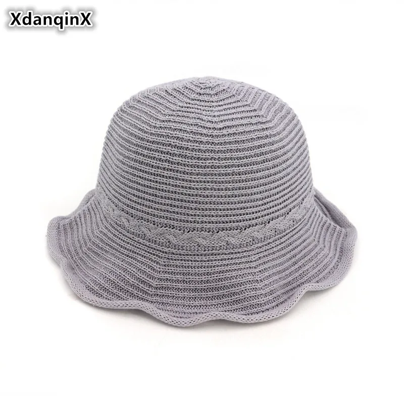

XdanqinX Elegant Lady Straw Hat Foldable Women's Breathable Bucket Hats Fashion Multipurpose Retro Female Summer Hat Multicolor