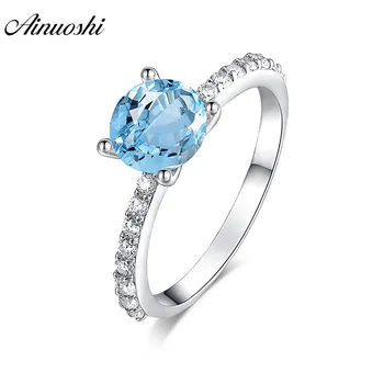 

AINUOSHI Natural Blue Topaz Ring Engagement Wedding Party Ring Row Drill 1.25ct Round Cut Gem Pure 925 Silver Jewelry Women Ring