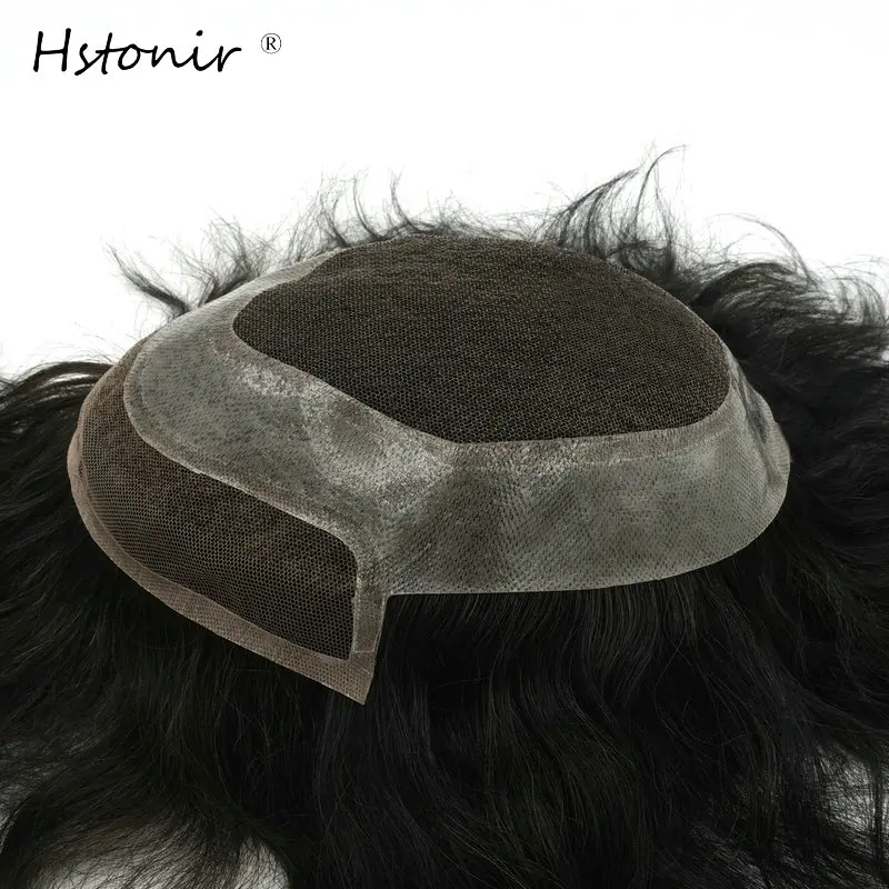 

Hstonir Men Toupee Hairpiece Swiss Lace and PU Hair Replacement Remy Hair Natural Looking H040