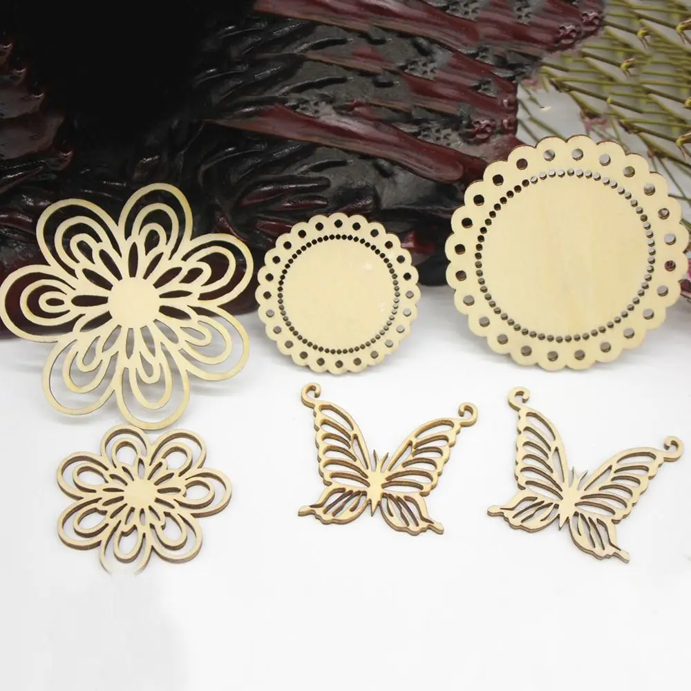 6pcs//set Craft Wooden Card Scrapbooking Photo Frame Ornament Embellishment