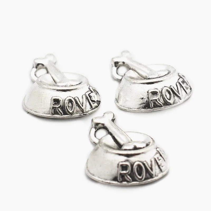 

New Novelty 12pcs/lot Silver Dog's bowl Bone Alloy Dangle Charms Lobster Clasp Hanging Charm Fit Bracelet Choker Neckcace