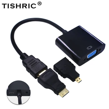 

TISHRIC for HDMI to VGA Cable Adapter With Power Supply Cable + Mini Micro for HDMI Connector HD 1080P For PS3/4 HDTV Projector