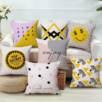 

Drop Shipy Pink Dot Pillow Cover Yellow Zebra Linen Cotton Cushion Cover Decorative Throw Pillow case Home Decor Pillowsham