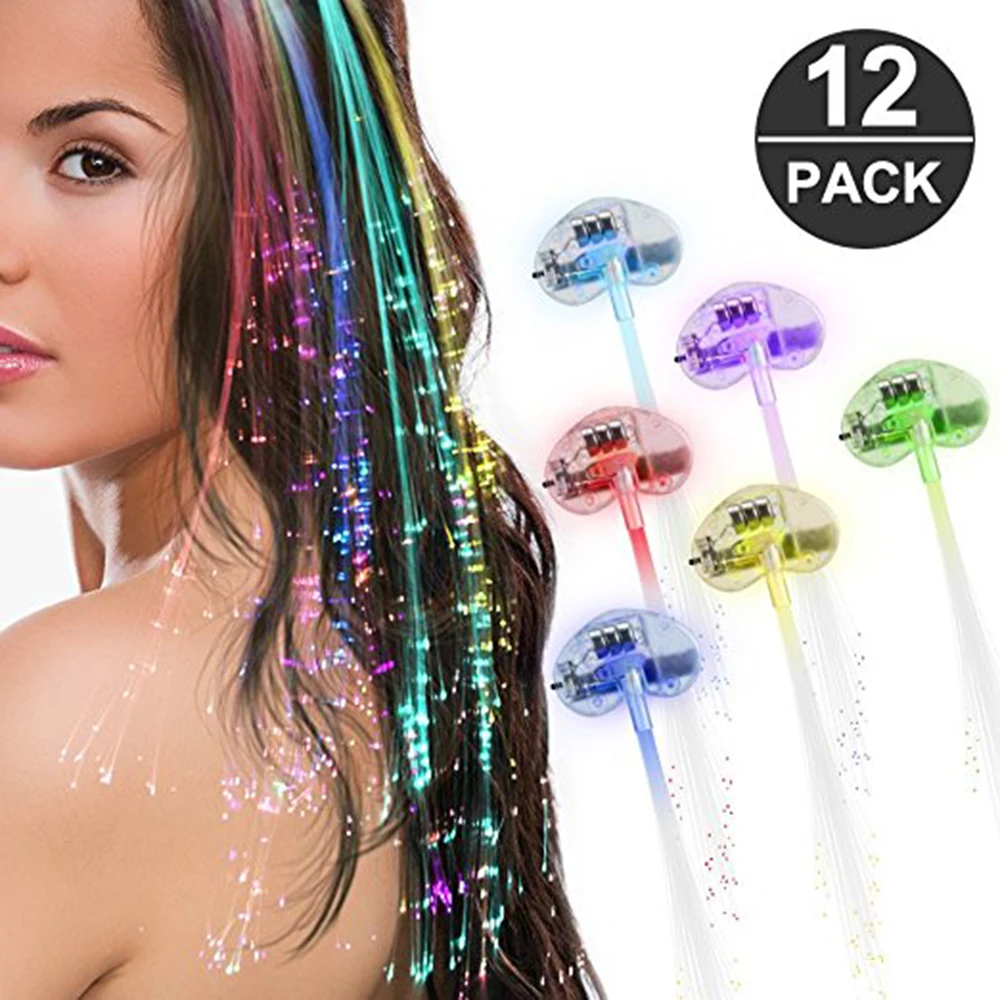 

12pcs LED Lights Fake Hair Braid Multicolor Flash Barrettes Clip For Christmas Party Birthday Dancing Headwear Decoration Light