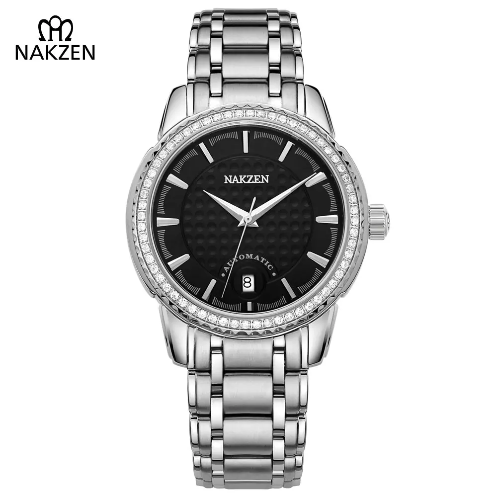 

NAKZEN Men's Automatic Waterproof 50M Watch Man Steel Business Dress Mechanical Clock Male Luxury Sapphire Diamond Fashion Watch