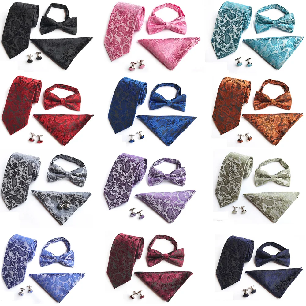 

Men New Fashion Paisley Floral Bowtie Necktie Hanky Pocket Square Cufflinks Set BWTHZ0301