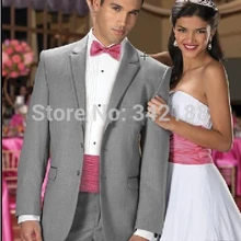 Лучшие смокинги для жениха 2 кнопки светло-серый тупым лацкан шафер жених мужские свадебные/выпускные костюмы Жених(куртка+ брюки+ галстук+ пояс