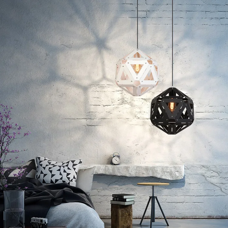 

Modern nordic LED pendant lights creative lron simple hanging lamp for restaurant living room bar bedroom lamp polyhedron light
