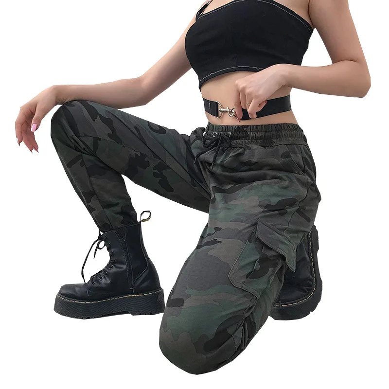 

2019 Fashion Women Army Green Pants Female High Waist Camouflage Hip Pop Trousers Joggers Women Cardo Pants