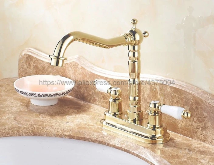 الذهب اللون النحاس الطابق جبل مزدوجة مقبض صنبور الحمام الغرور سفينة المصارف خلاط صنبور الباردة والساخنة صنبور الماء Nnf431